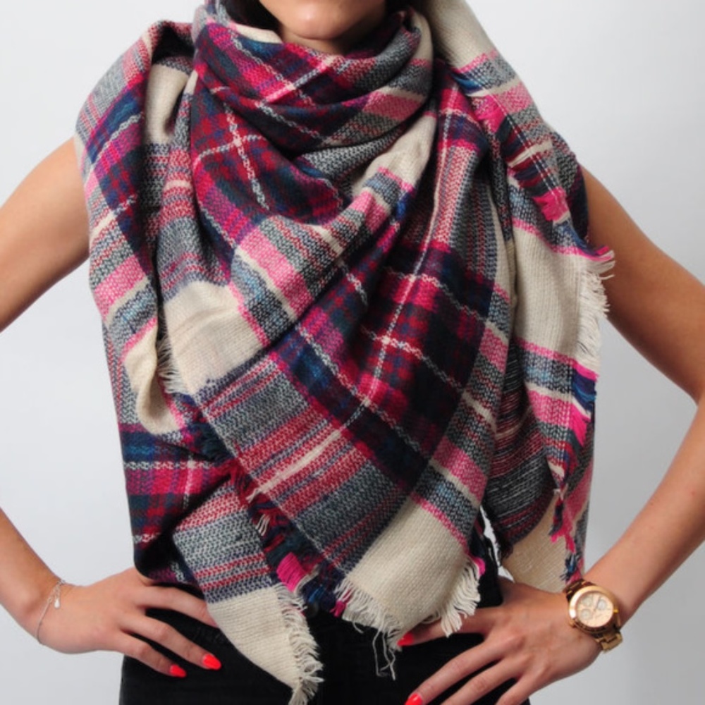 PLAID PRINT OVERSIZED BLANKET SCARF - Picture 1 of 2